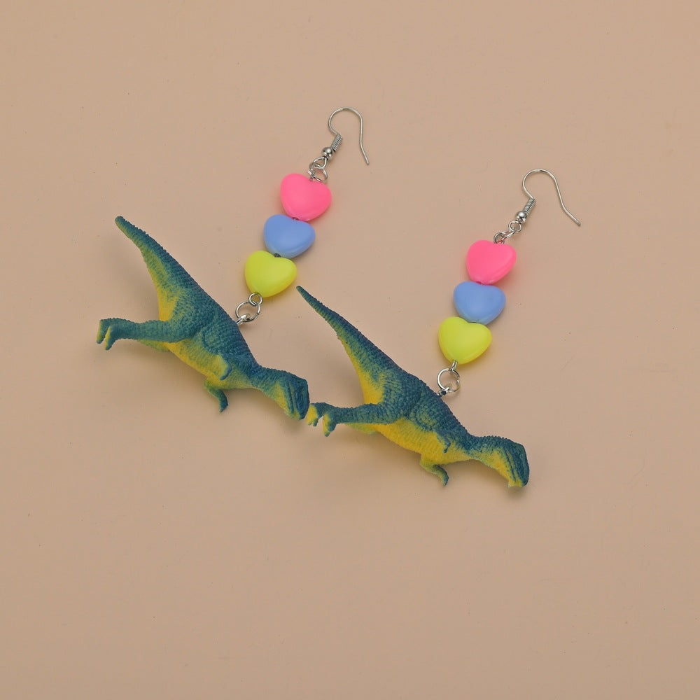 Wholesale Cartoon Cute Colorful Animal Dinosaur Love Personality Metal Earrings